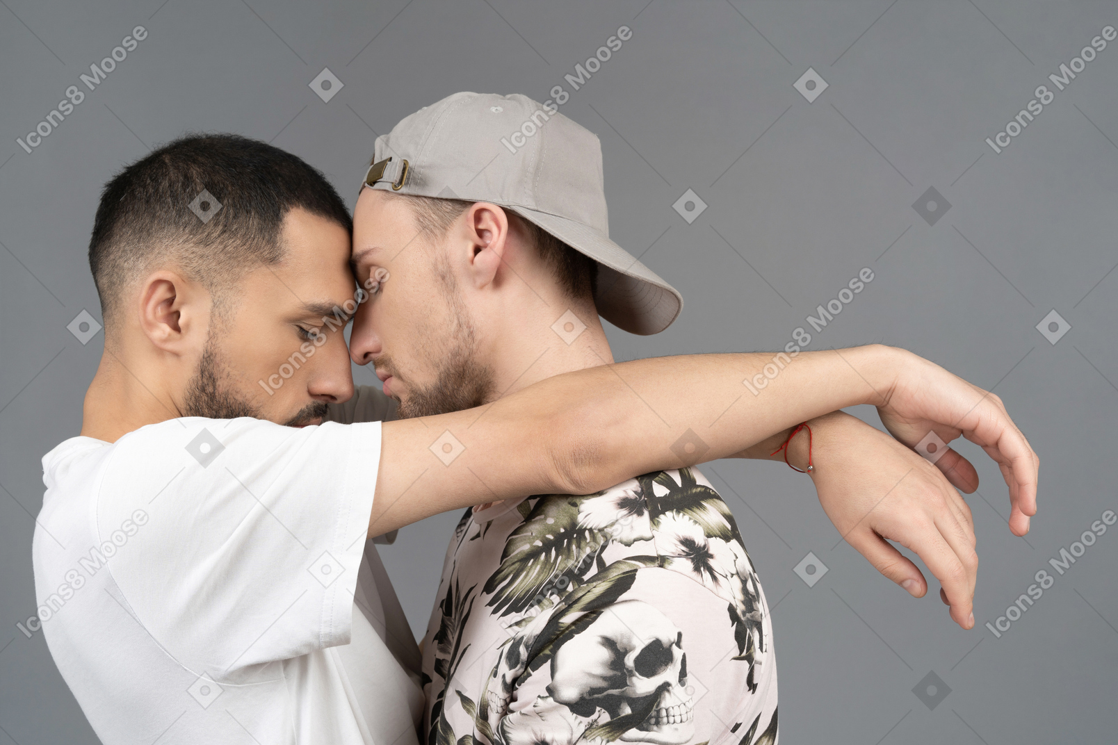 Close-up of a couple touching foreheads sensually