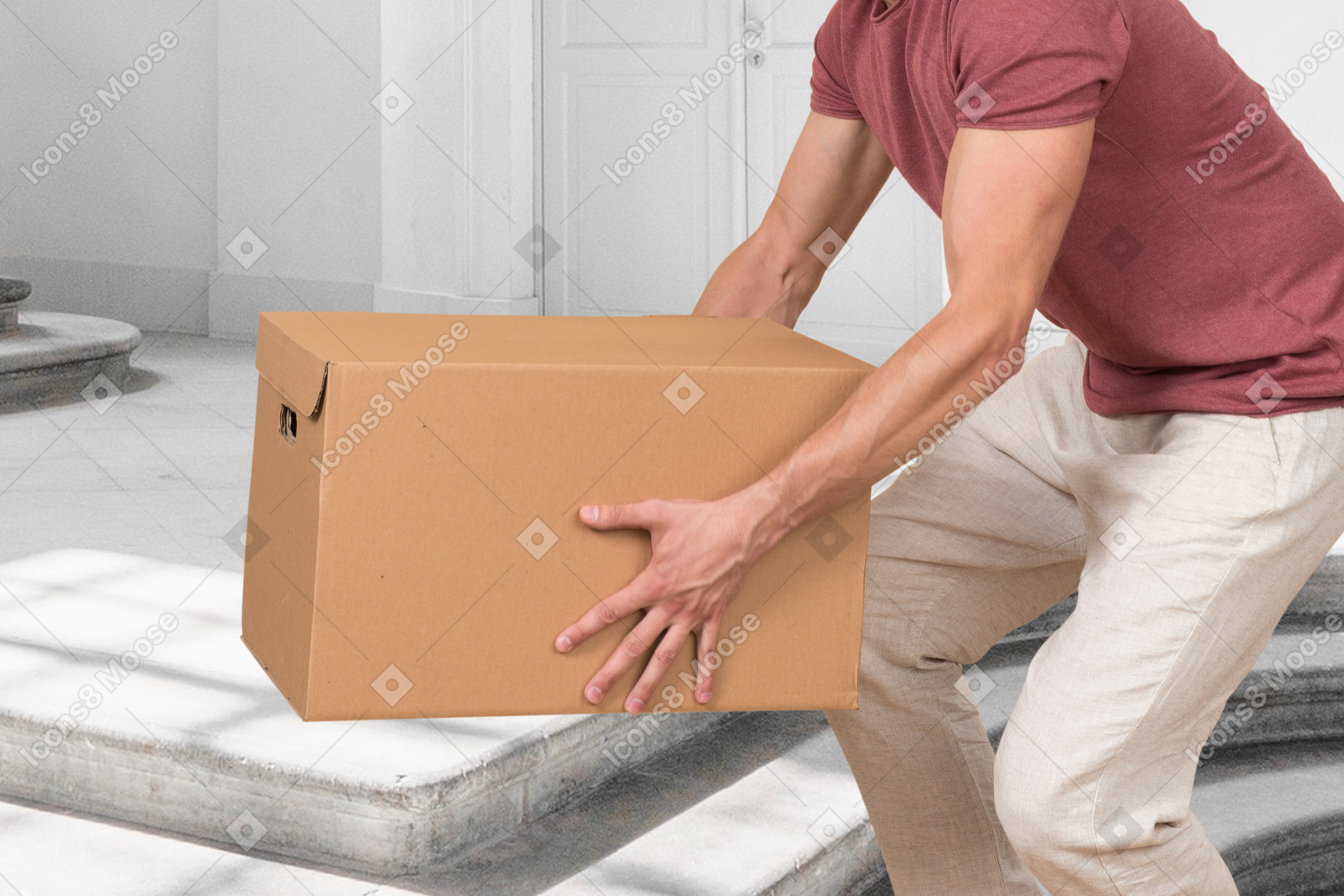 A man holding a box on the steps of a house
