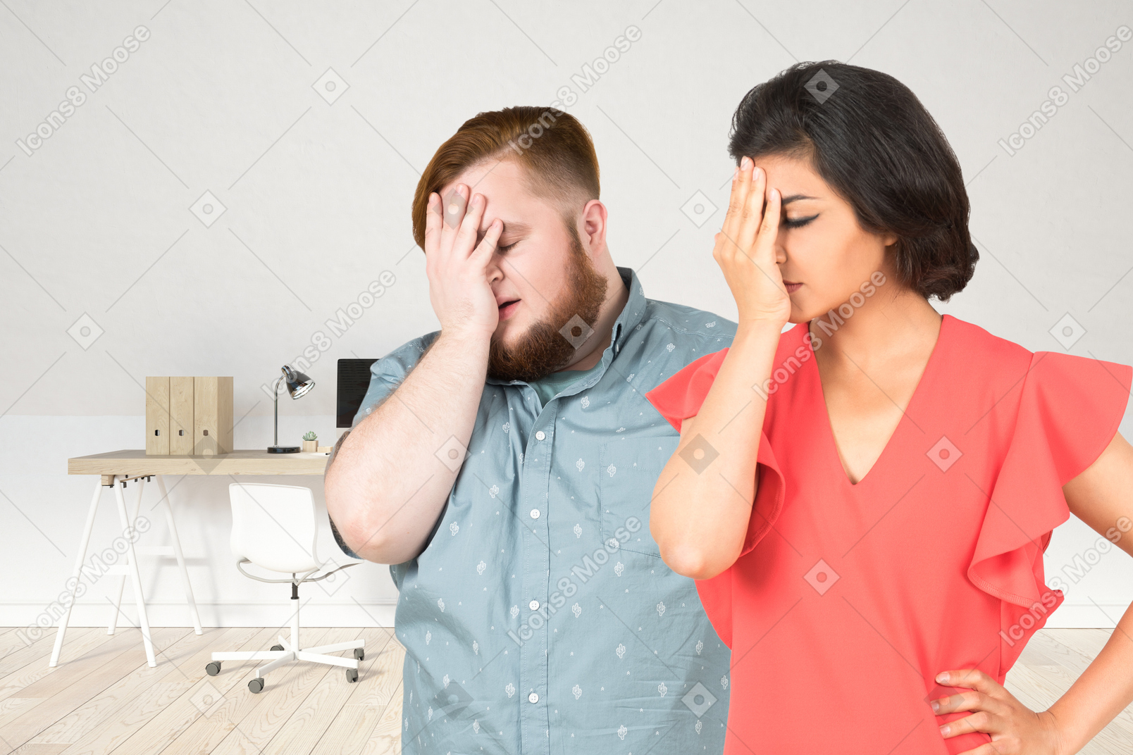 A man and a woman facepalming