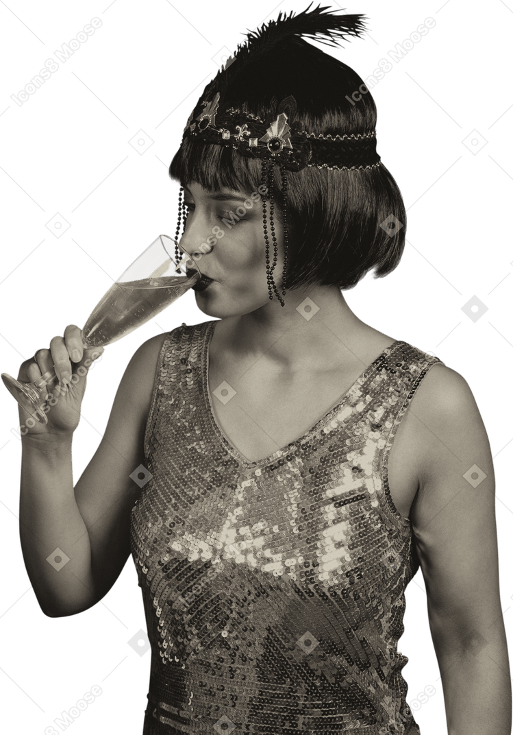Un flapper encantador bebiendo champán