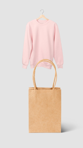 Pink sweatshirt and paper bag