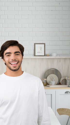 Man in white long - sleeve shirt standing in kitchen