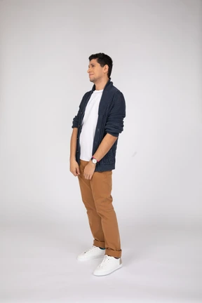 A man standing in front of a white background