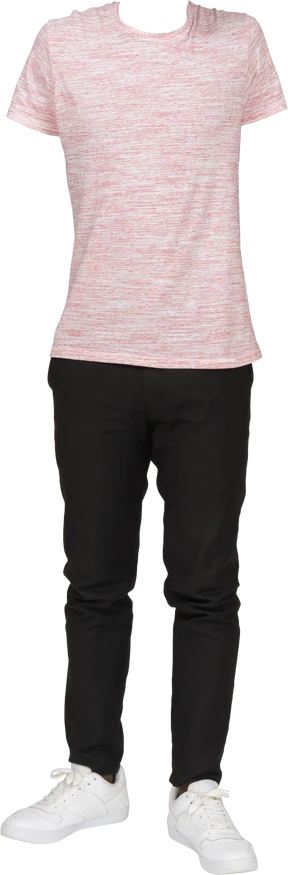 Pink t-shirt and black pants