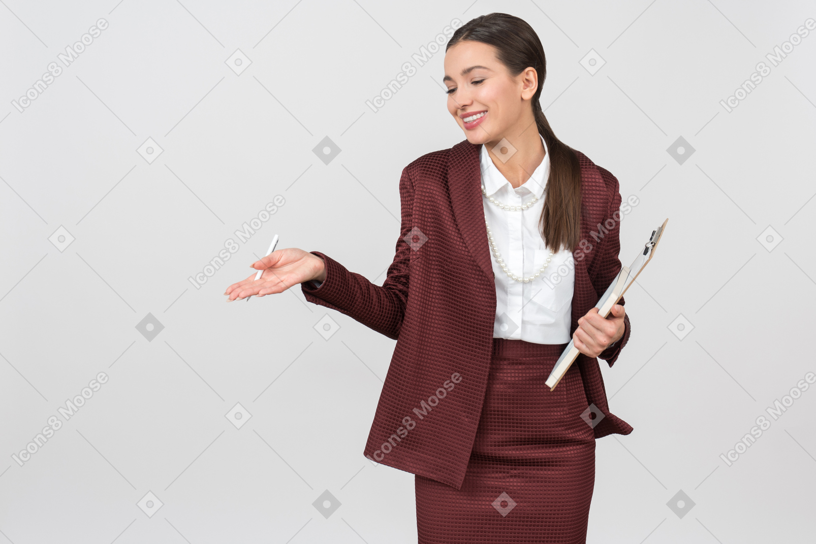 Attractive formally dressed woman looking pleased