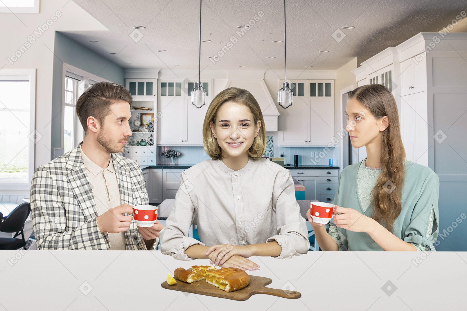 A group of people sitting around a kitchen table