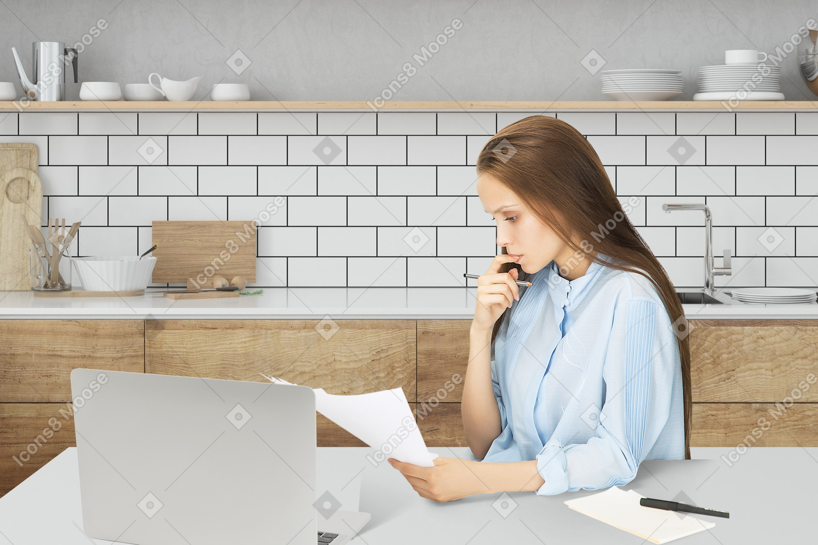 Pensive woman working with documents