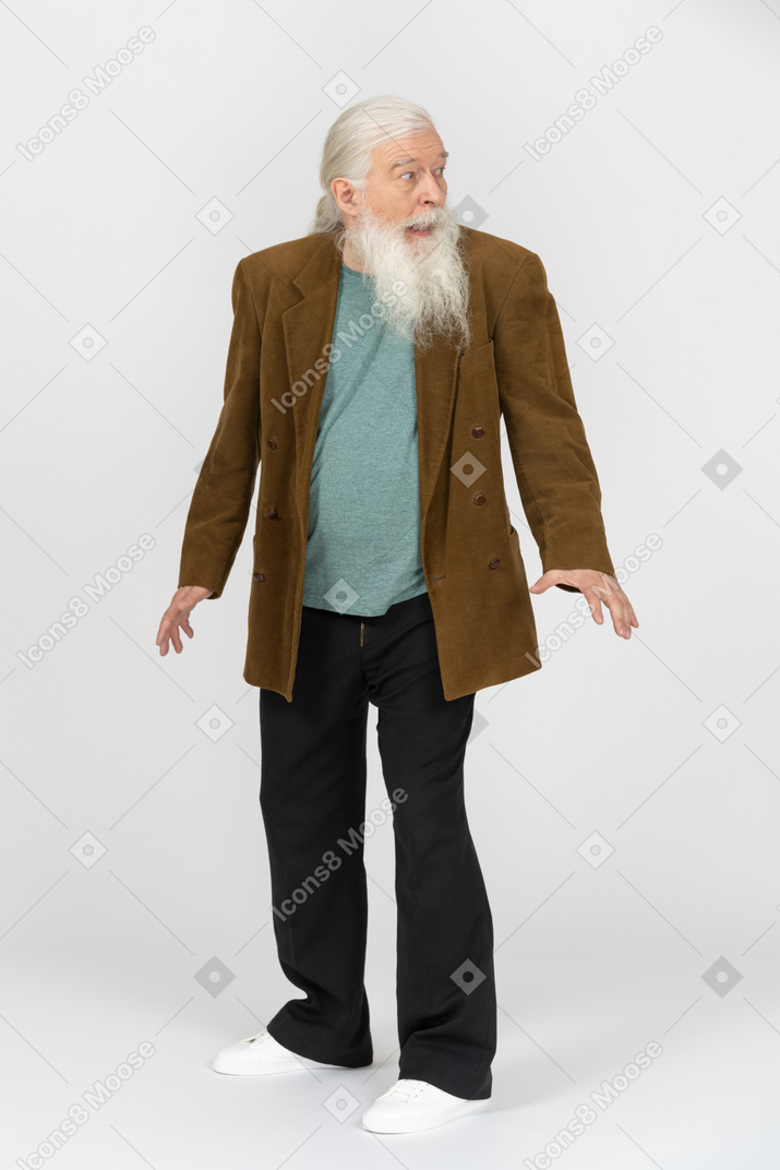 Portrait of an elderly man looking terrified