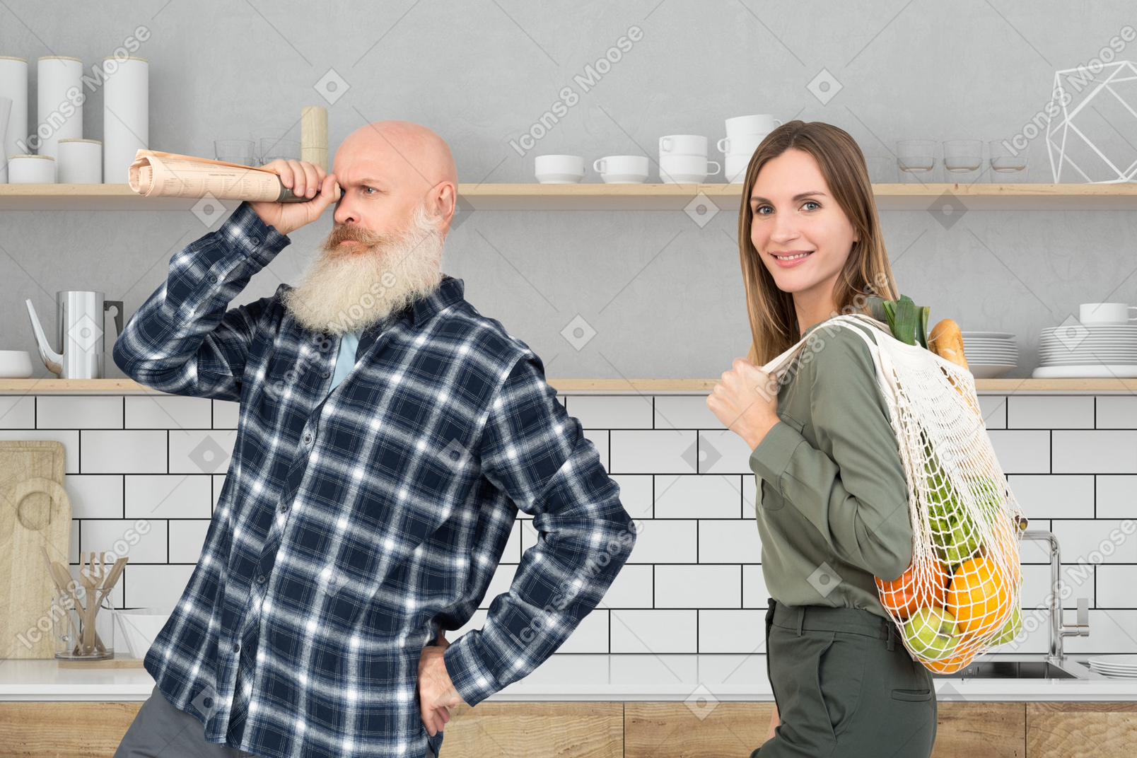 A man and a woman in the kitchen
